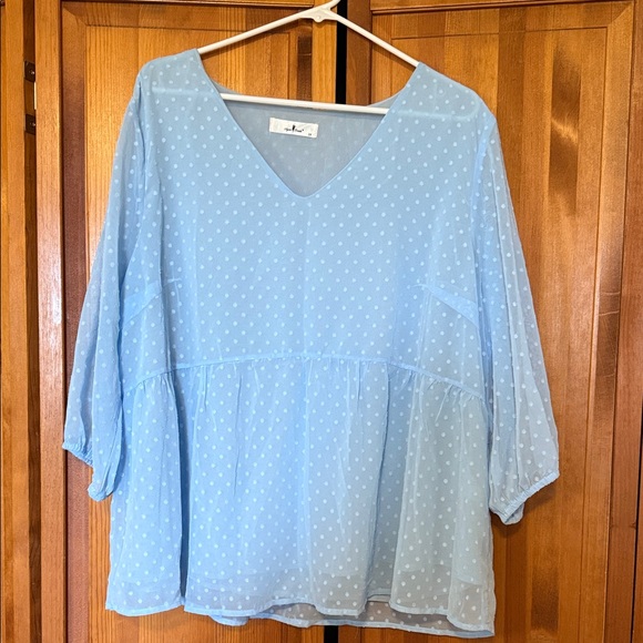 Agnes Orinda Tops - Light Blue V-Neck Women's Top